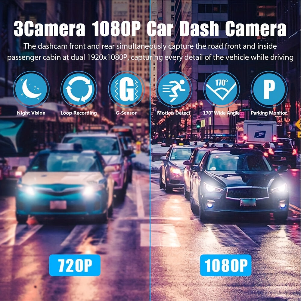2025 New Arrival Safe Driving 3 Channel Camera Cycle Video Recorder