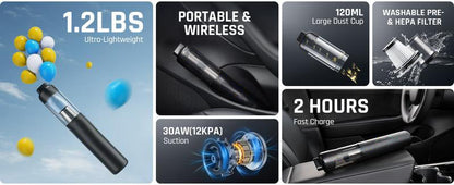 LAST DAY SALE 49% OFF Slim V8 Mate Cordless Car Vacuum High Power 12000Pa/30AW