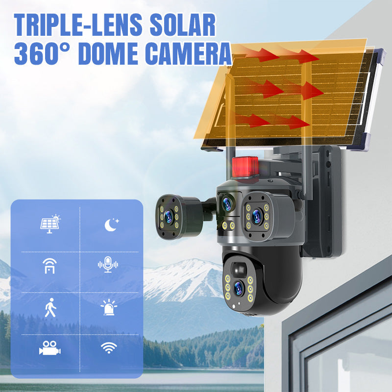 2025 New Hot Sale  Triple-Lens Solar 360¡ã Dome Camera